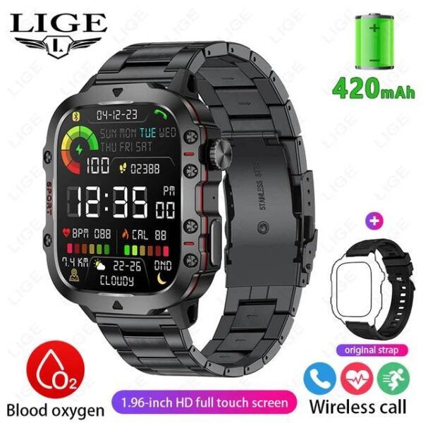 LIGE Hola Compact Steel Bezel Smart Watch Black Stainless Steel